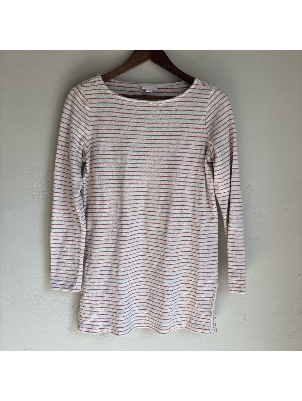 J.Jill Women's Small Striped Terry Cloth Long Sleeve Tunic Top Coral White